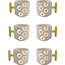 Papatya Desenli Sarı T Kulplu 6 Lı Set Fincan
