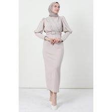 Giza Store Yakası Çapraz Elbise Taş