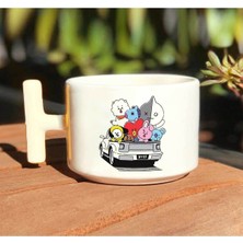 Bts BT21 Ekip Arabası Baskılı Beyaz T Kulp Kupa Bardak