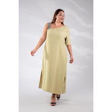 Roxxlen Kadın Büyük Beden Tek Omuzu Şeritli Elbise Açık Yeşil