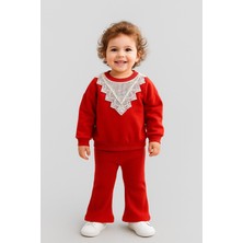 Dinamik çocuk Kız Bebek Dantel Detaylı Ispanyol Paça Fitilli Taytlı 2li Takım Alt Üst 6-9-12-18-24AY