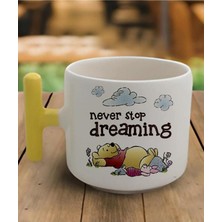 Sarı T Kulp Never Stop Dreaming Baskılı Tasarımlı Latte Fincan Modeli