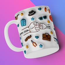 Babalar Gününe Özel 3D Görünümlü Kişileştirebilir Baba ve Çoçukları Temalı Kupa Bardak (1 Çocuklu).