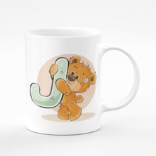 Beyaz J Harfli Ayıcıklı Çocuklar Için Baskılı Kupa