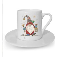 Yılbaşı Noel Temalı Sevimli Kedi Baskılı Beyaz Türk Kahvesi Fincanı