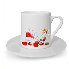 Yılbaşı Noel Temalı Sevimli Kedi Baskılı Beyaz Türk Kahvesi Fincanı