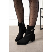 Dabab Shoes Kadın Siyah Süet Lucy Model Yandan Fermuarlı Sivri Burun Kısa Topuklu Bot