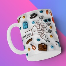 Babalar Gününe Özel 3D Görünümlü Kişileştirebilir Baba ve Çoçukları Temalı Kupa Bardak (4 Çocuklu)