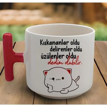 Kırmızı T Kulp Dedim Olabilir Tasarımlı Latte Fincan Modeli