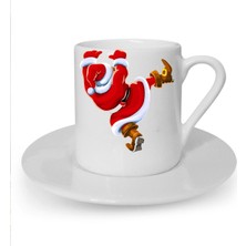 Yılbaşı Noel Temalı Sevimli Kedi Baskılı Beyaz Türk Kahvesi Fincanı