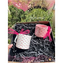 2'li Kalpli Kupa Seti - Beyaz ve Pembe Kupa, Doğum Günü Şık Hediye Özel Gün Hediyesi