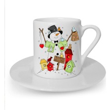 Yılbaşı Noel Temalı Sevimli Kedi Baskılı Beyaz Türk Kahvesi Fincanı