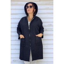 YAĞMURBEREN Yagmur Beren  Kapüşonlu Torba Cep Fermuarlı Büyük Beden Kıvırcık Buklet Kaban