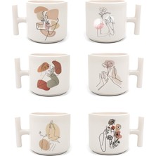 Duble Türk Kahvesi Fincanı & Espresso Çizgisel Kadın 6'lı T Kulp 200 ml 6 Parça