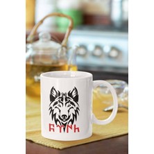 Göktürkçe Türk Yazılı Kurt Kafası Motifi Baskılı Baskılı Kupa/bardak