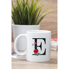 Beyaz E Harfi Çiçek Tasarım Baskılı Kupa Bardak