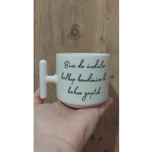 Krem Rengi Eğlenceli Yazılı Esprili Özel Tasarım Baskılı T Kupa Bardak Latte Bardağı