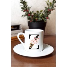 Caddemart | Z Harfli Çiçekli Baskılı Porselen Türk Kahvesi Fincanı