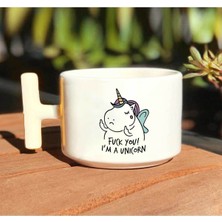 Unicorn Fu*k You Baskılı Beyaz T Kulp Kupa Bardak