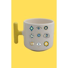 Sarı T Kulp Nazar Göz Tasarım Temalı Nescafe Latte Fincanı