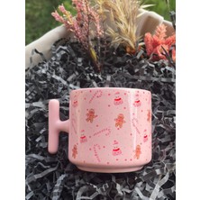Pembe Kupa Bardak - Yılbaşı Ağacı, Kardan Adam, Kurabiye Desenli, Yeni Yıl ve Özel Günler Için