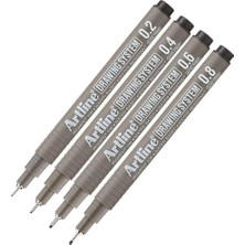Artline Teknik Çizim Kalemi 0.2 - 0.4 - 0.6 - 0.8 mm Siyah 4 Lü Set Drawing Teknik Çizim Kalemi