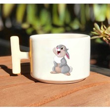 Tavşan Mutlu Baskılı Beyaz T Kulp Kupa Bardak