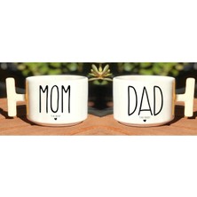 Mom Dad The Best Baskılı Çift 2'li Beyaz T Kulp Kupa Bardak