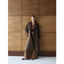 Ayinsu Kahverengi - Oversize Süet Görünümlü Kemerli Trençkot