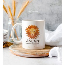 Kişiye Özel Aslan Burç Beyaz Kupa Bardak - Arkadaşa Hediye - Doğum Günü Hediyesi - Sevgiliye Hediye