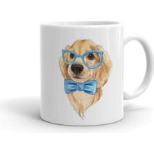 Beyaz Mavi Papyonlu Köpek Baskılı Kupa