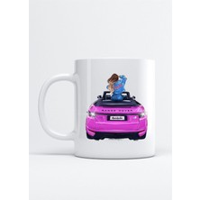 Pembe Range Rover ve Kız Baskılı Porselen Kupa Bardak