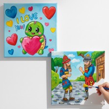 Dudu Gift TATİL-KARNE HEDİYESİ 2'li Tuval Boyama Seti 20X20 cm Uv Baskı 6 Akrilik Boya 1 FIRÇA-MODEL-349