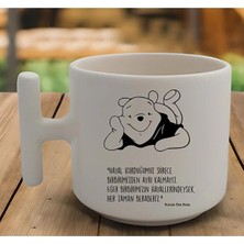 Beyaz T Kulp Pooh Tasarımlı Latte Fincan Modelleri