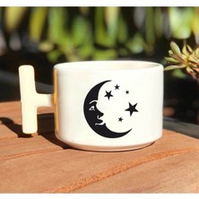 Ay ve Yıldızlar Baskılı Beyaz T Kulp Kupa Bardak