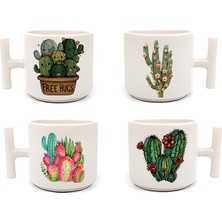 Duble Türk Kahve Fincanı & Espresso Kaktüs Set 4'lü T Kulp 200 ml 4 Parça