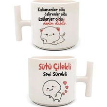 Mochi Cat Baskılı 2'li El Yapımı T Kulplu Fincan