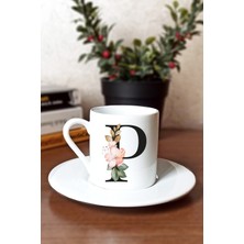 Caddemart | P Harfli Çiçekli Baskılı Porselen Türk Kahvesi Fincanı