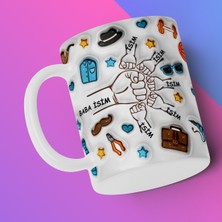 Babalar Gününe Özel 3D Görünümlü Kişileştirebilir Baba ve Çoçukları Temalı Kupa Bardak (5 Çocuklu)