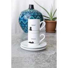 Kişiye Özel Ikili Isimli Türk Kahvesi Kedili ve Isimli Kişisel Kahve Fincanı