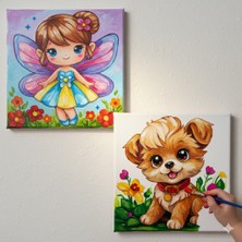 Dudu Gift TATİL-KARNE HEDİYESİ 2'li Tuval Boyama Seti 20 x 20 cm Uv Baskı 6 Akrilik Boya 1 Fırça model 175