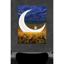 Van Gogh Parlayan Ay'da Oturan Adam Ahşap Poster (27X18)