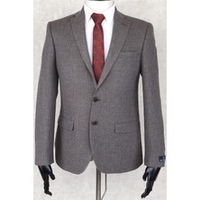 Jan Carlucci Yünlü Erkek Regular Fit Mono Yaka  Açık Kahverengi Drop 6 Tek Ceket