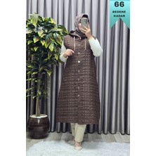 Elmas Tesettür Kadın Giyim Büyük Beden Kapşonlu Astarlı Kare Desen Yelek