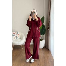 Miraydin Butik Kadın Biye ve Kapüşonlu Fermuar Detaylı Tesettür Eşofman Takım M251077 - Bordo