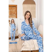 Remsa Kadın Rüzgar Desen Düğmeli Saphire Pijama Takımı 0375 Mavi