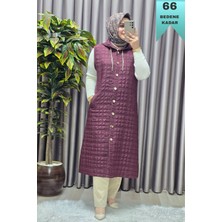 Elmas Tesettür Kadın Giyim Büyük Beden Kapşonlu Astarlı Kare Desen Yelek