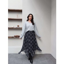 Esra Helvacı Ekose Desenli Asimetrik Etek