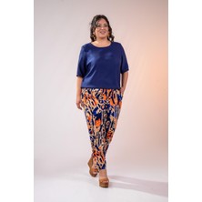 Roxxlen Kadın 333974 Beli Lastikli Boru Paça Lacivert Pantolon