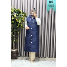 Elmas Tesettür Kadın Giyim Büyük Beden Kapşonlu Astarlı Kare Desen Yelek